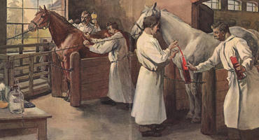 old painting of a stable