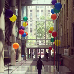 Balloons celebrating Pride at the Bahen centre