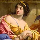 Detail of Calliope from The Muses Urania and Calliope, c. 1634, oil on panel, Simon Vouet, French, 1590 - 1649, Samuel H. Kress Collection